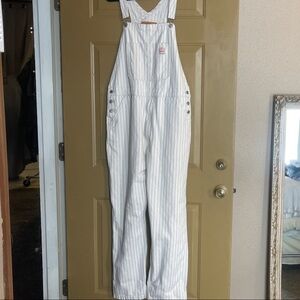 Levi's White Overalls with Navy Pinstripes